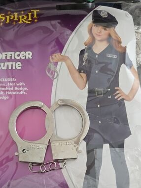 Spirit Girl Police Costume Set in Navy Blue with Silver Handcuffs